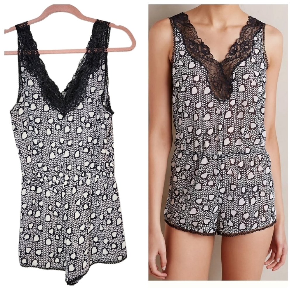 Stella McCartney Analise Romper Black White Heart Print Size Small Stretch Waist
